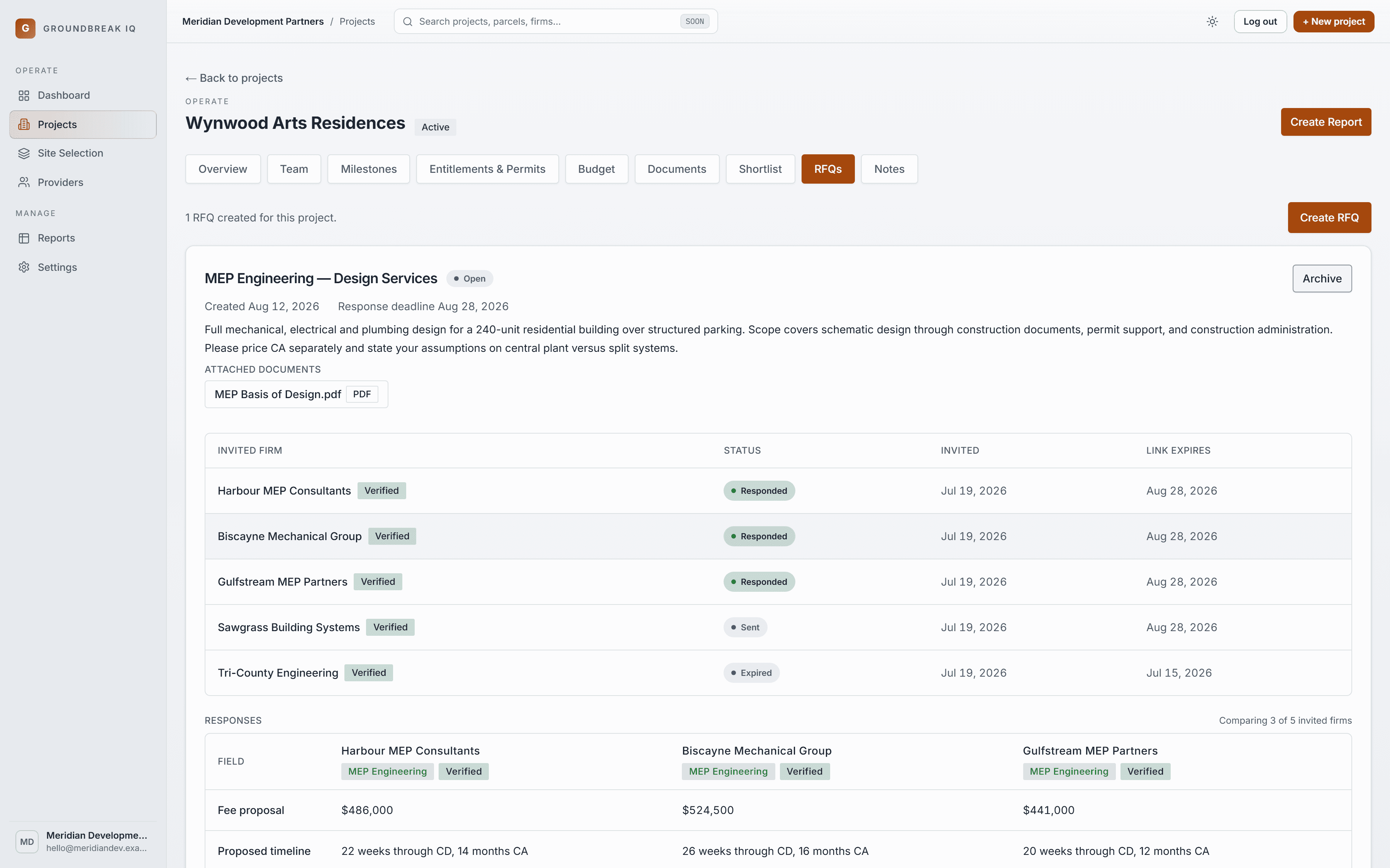 RFQ Management in Groundbreak IQ