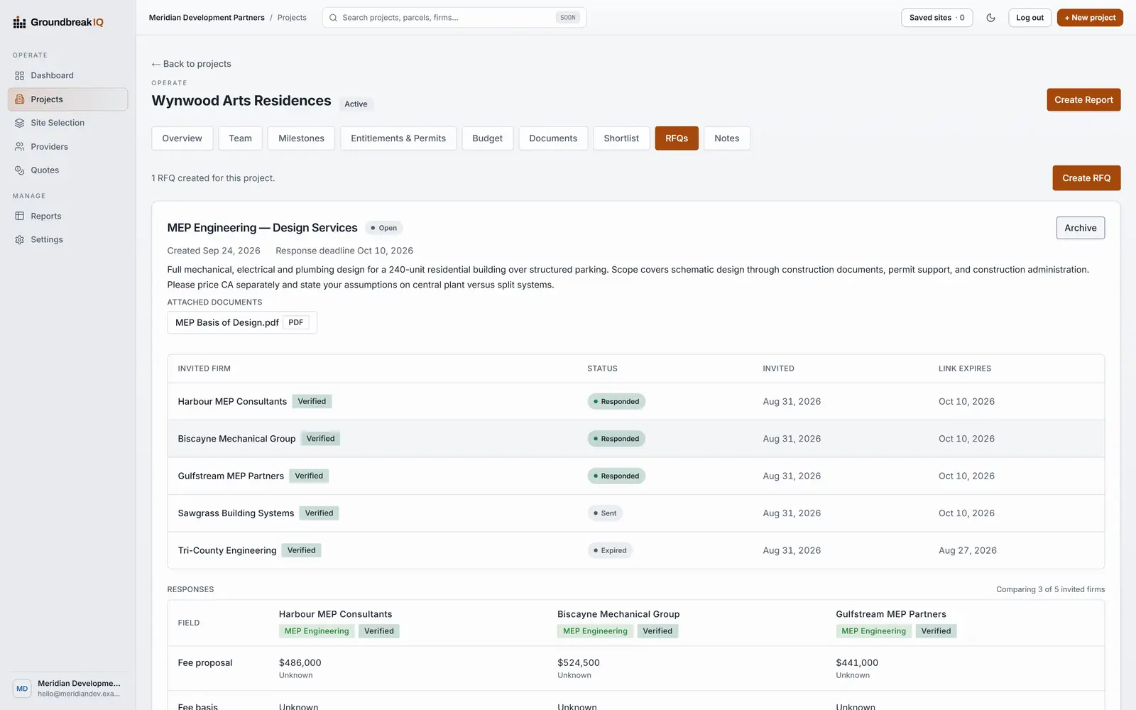 RFQ Management in Groundbreak IQ